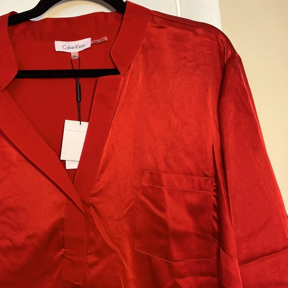 NWT Calvin Klein Red Roll Up Sleeve Top Size 2X - Picture 5 of 6